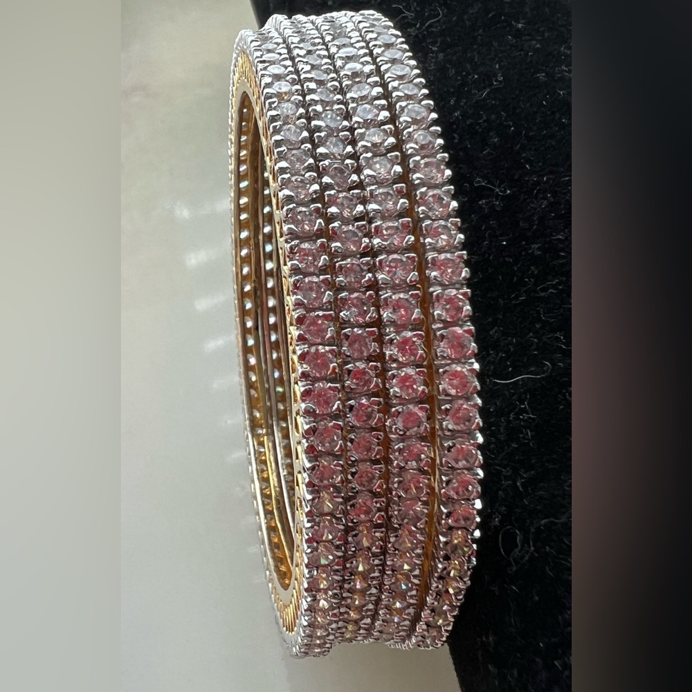 ZIRCONIA bangles set of 4. Gold accent. Very shiny. Made in India.